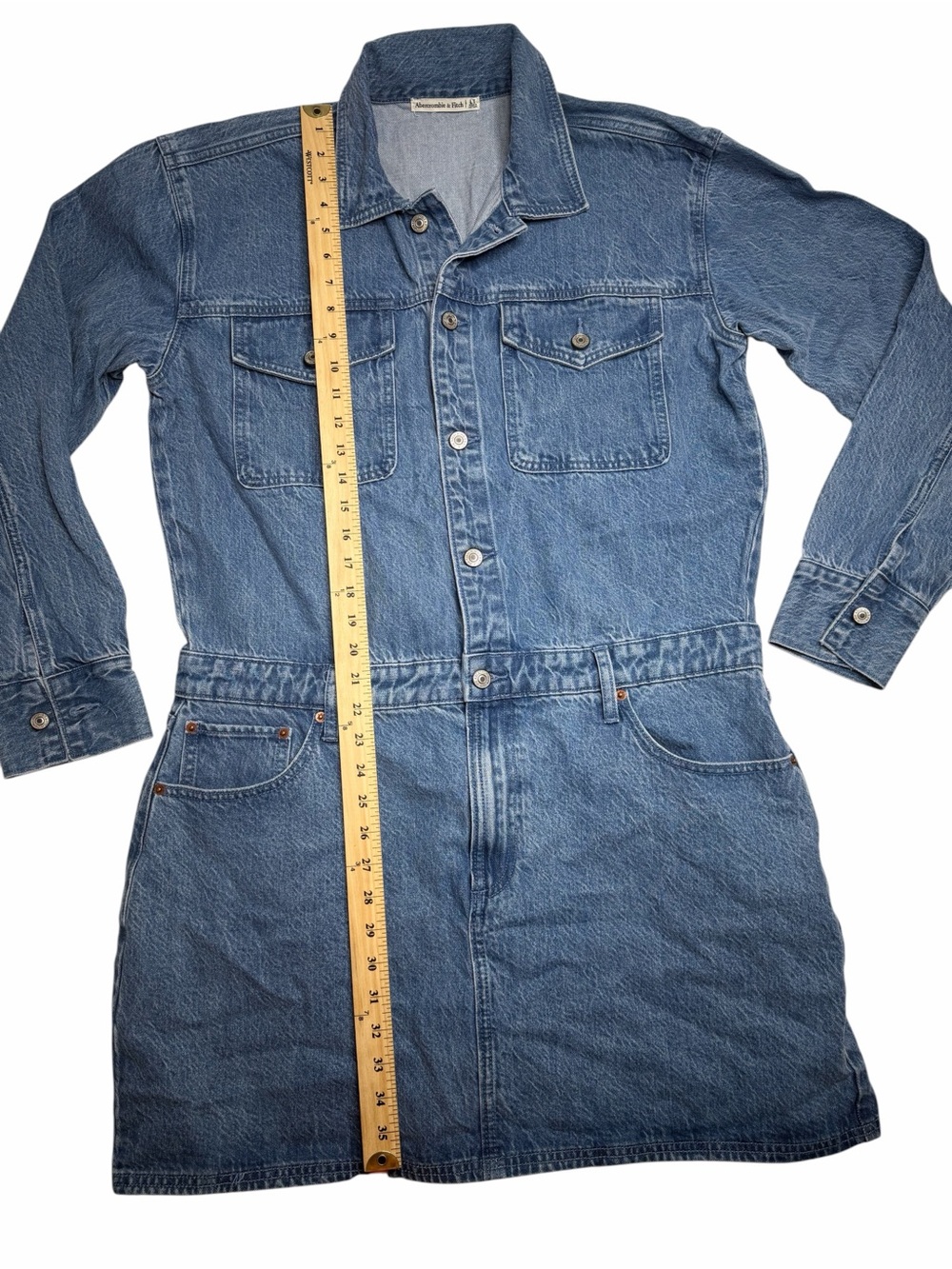 Abercrombie & Fitch Long Sleeve Blue Denim Shirt Dress Size Large Tall - Picture 7 of 9